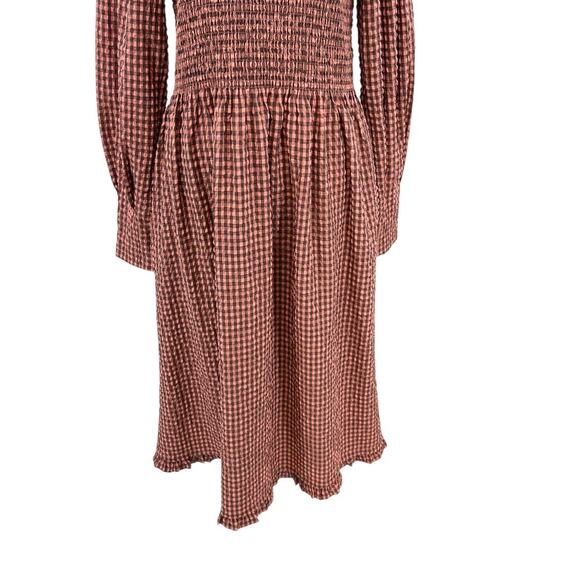 Scotch & Soda Smocked Seersucker Plaid Midi Dress Coral Pink‎ Size XL - Picture 5 of 15